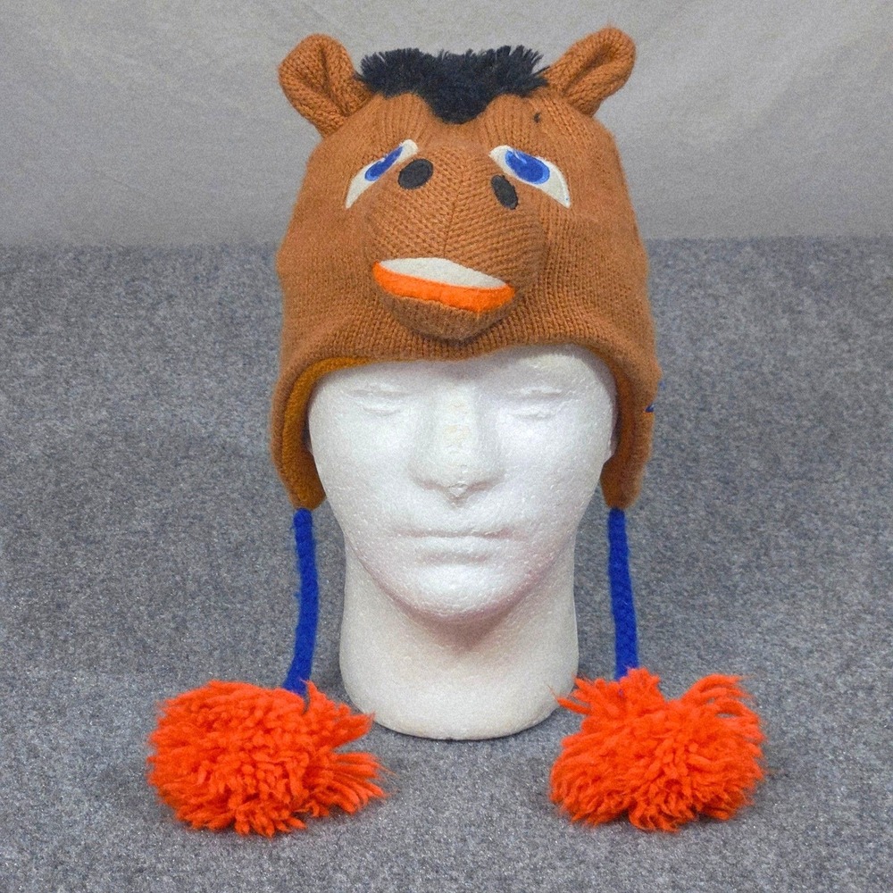Boise State Broncos Beanie Buster Brown Horse Pom Pom Knit Hat Mascot NCAA BSU